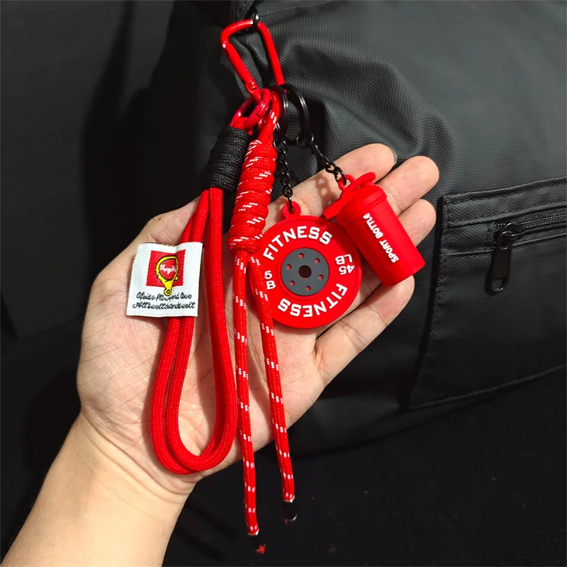 Detachable Barbell Plates Keychain Dopamine D-shaped Buckle Simulation Barbell Keyring INS Water Cups Fitness Series Pendant