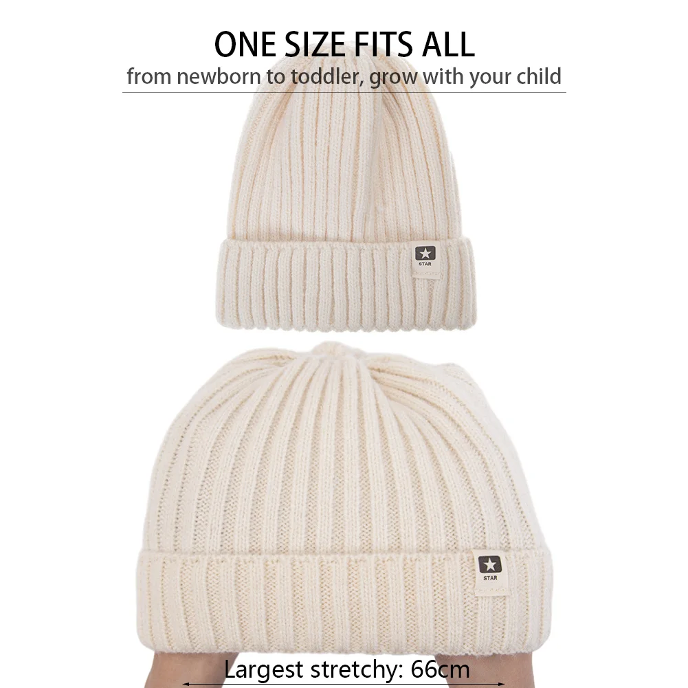 Baby Turban Hats 100% Acrylic Star Label Stick Caps Boys Girls Winter Warm Knitted Bonnet Kids Solid Beanies Crochet Headwraps 5