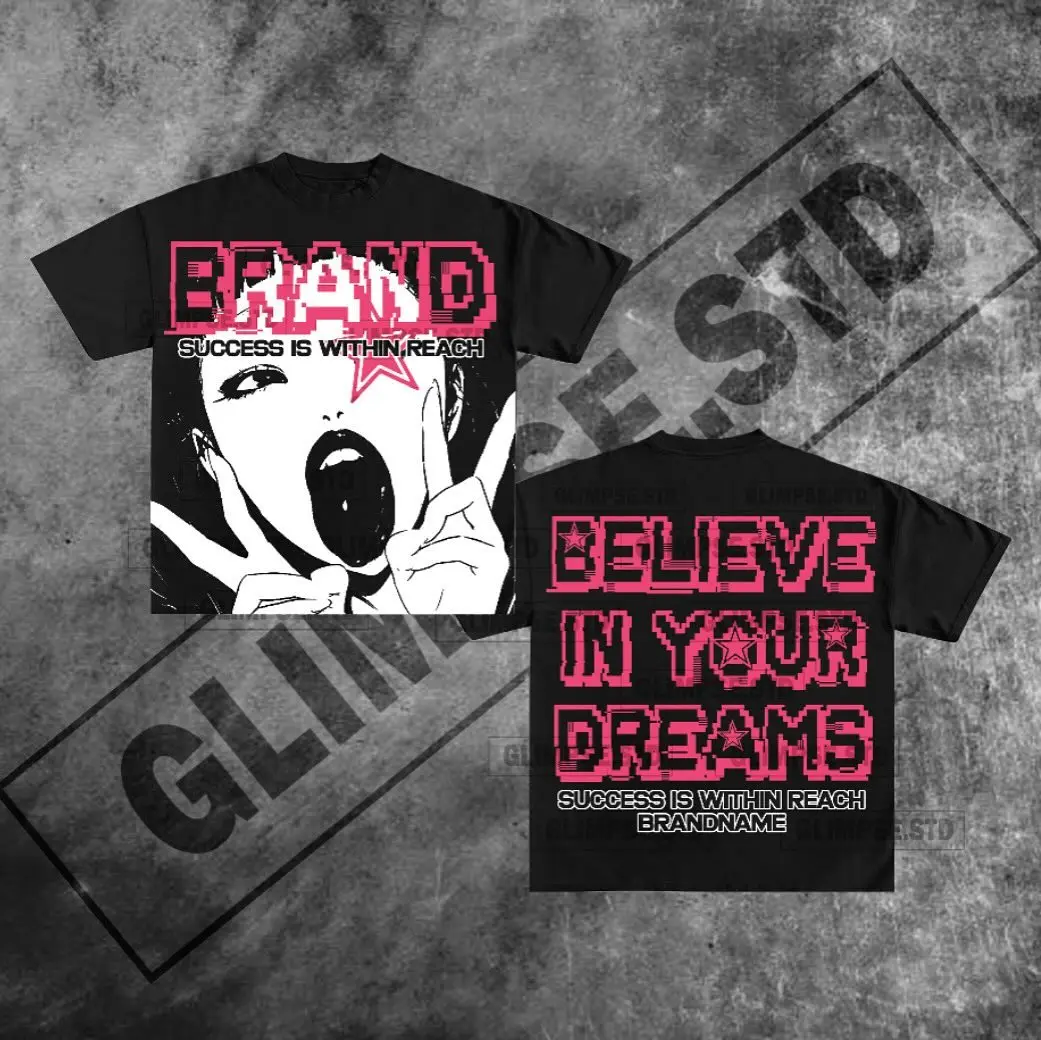 

Believe in your dreams graphic t shirts harajuku grunge goth Oversized t shirt for couples Y2k Top Korean gothic women clothes