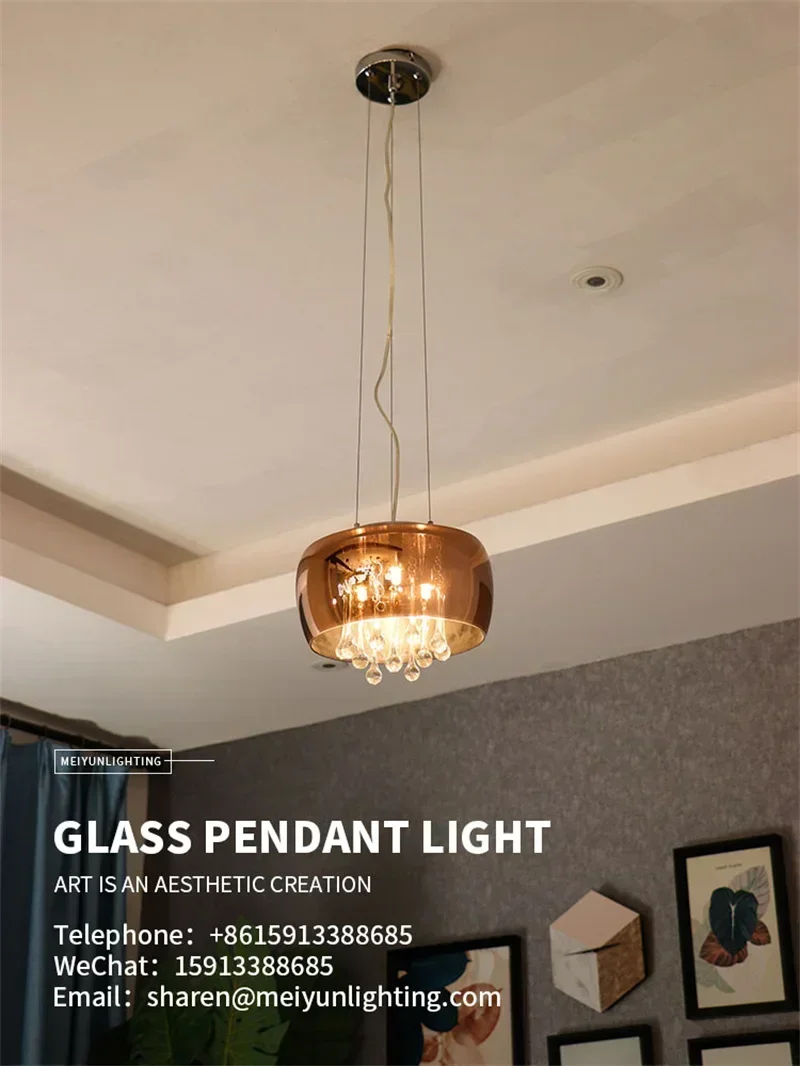 Description Picture 2 of itemModern Luxury Crystal Glass Chandelier for Living Room Smoke Cognac Ceiling Light Hanging Lighting Fixtures Glass Pendant Lamp