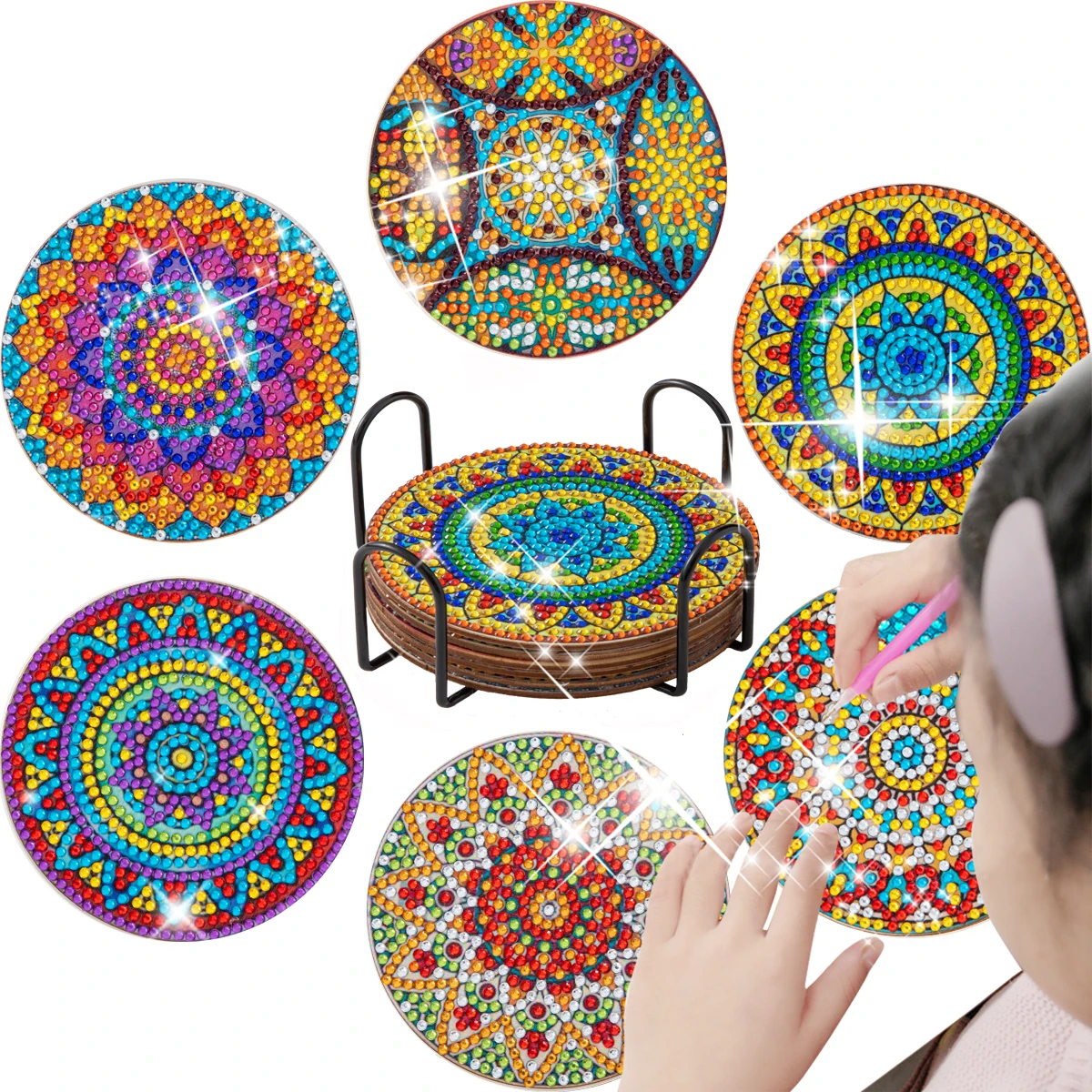 CHENISTORY 6pc/sets Diamond Painting Coasters Mandala Gift Handmade Crafts  Kits Easy For Kids With Holder Ornament Art For Adult - AliExpress