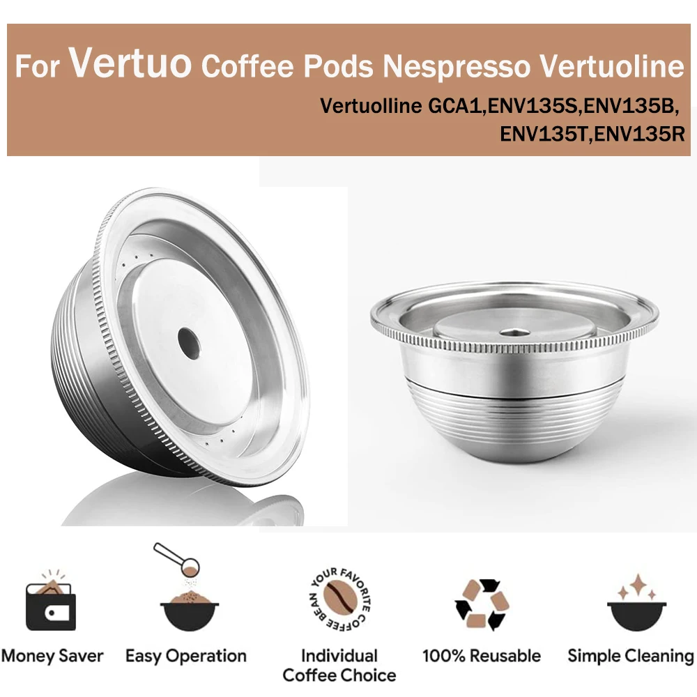  CAPMESSO Cápsula de café, cápsulas Vertuo recargables  reutilizables con tapas de aluminio, de acero inoxidable, compatible con  Vertuoline GCA1 y Delonghi ENV135 (8 onzas cápsula + 150 láminas) : Hogar y  Cocina