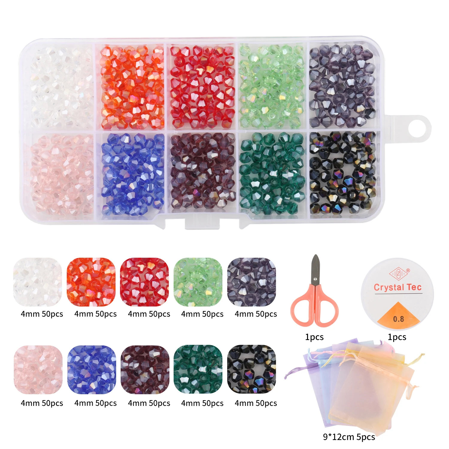 

10Grids Box Set 4/6/8mm AB Faceted Shape Czech Loose Rondelle Crystal Glass Beads For Jewelry Diy Making Bracelet Accessories