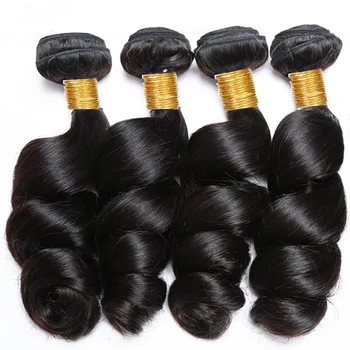 3 4 Bundle Loose Deep Wave Bundles Brazilian Real Human Hair 40 Inch Natural Black Color Raw Remy Human Hair Extensions Bundles 1