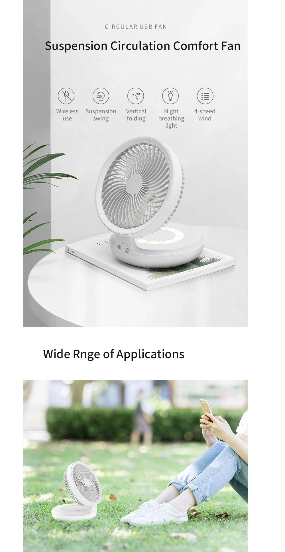 Sem Fio, USB Recarregável, Ventilador Elétrico Dobrável,