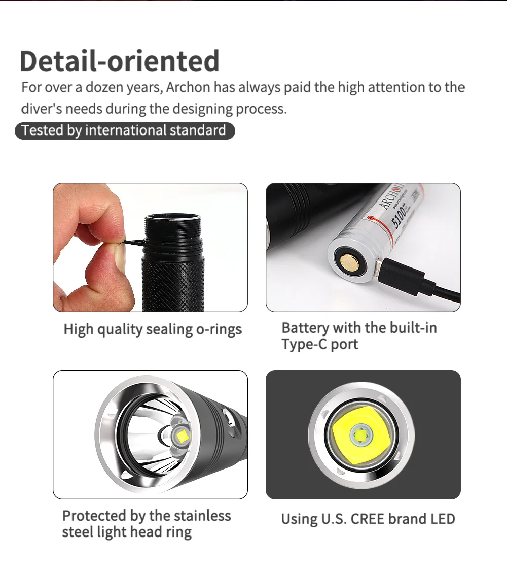 marine underwater lights ARCHON V10P 1400 Lumen Recharge Diving Flashlight CREE LED Flashlight Diving Torch Underwater Dive Light Fill Light Strobe Lamp swimming pool lights underwater