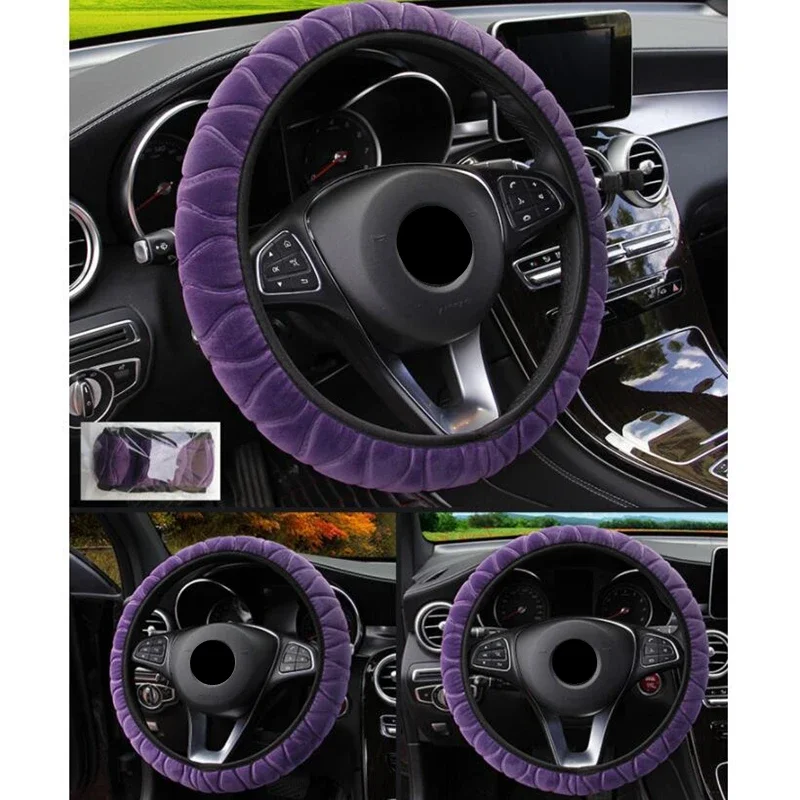 Universal 37-39 cm Rosa Lenkrad Abdeckung Weiche Warme Plüsch Lenkrad Abdeckung für Winter Auto Lenkrad innen Teile – Detail 12