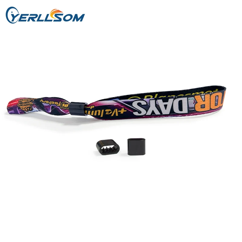 YERLLSOM 저렴한 맞춤형 로고 인쇄 폴리에스터 우븐 손목 밴드, 축제 이벤트 디자인 로고, 파티용 맞춤형 손목 밴드, 묶음당 100 개