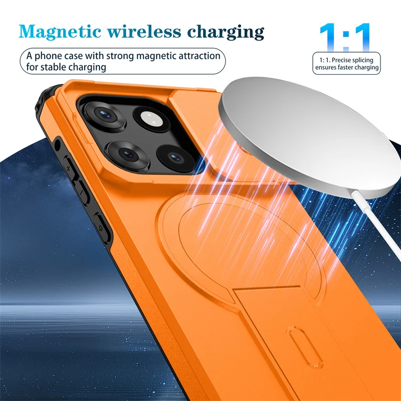 Armor Shockproof Magnetic Wireless Charging Case with Foldable Stand