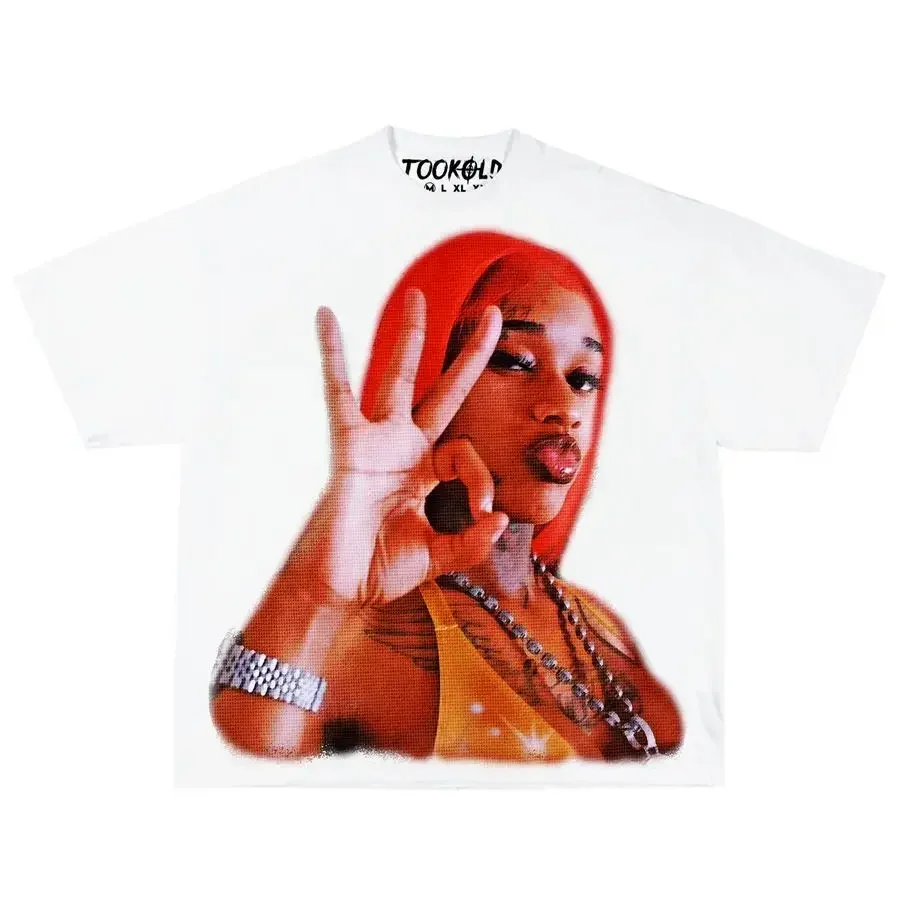 thumbnail image 1 of Camisetas de estilo hip hop con estampado de retrato de cabeza grande de moda Harajuku para mujer, camisetas de manga corta de gran tamaño con diseño INS Sense, camisetas estilo callejero americano Y2, 1 of 5