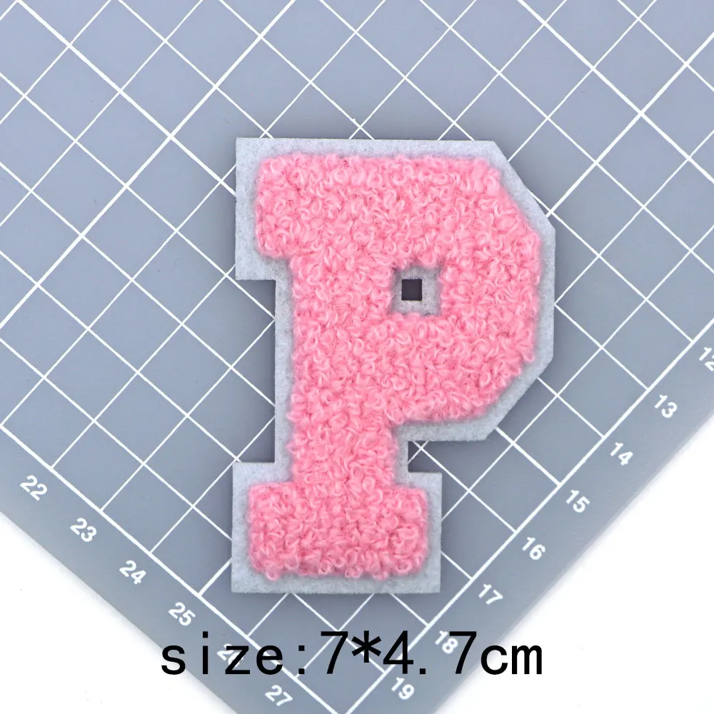 1pc A-Z rosa Chenille Stickerei Buchstaben Alphabet Eisen auf Patches für Kleidung Applique DIY benutzer definierte Name Abzeichen Dekor Aufkleber – Detail 20