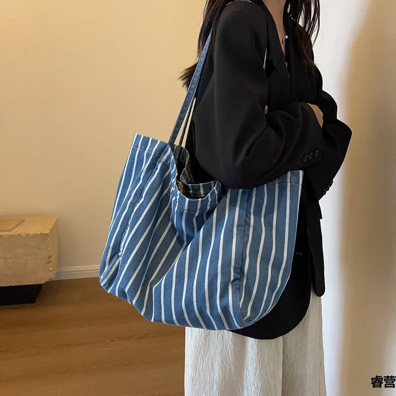 

2023 Women Striped Handbags Totes Casual Women Shoulder Bags Large Size Travel Bags 2 Colors Drop Shipping