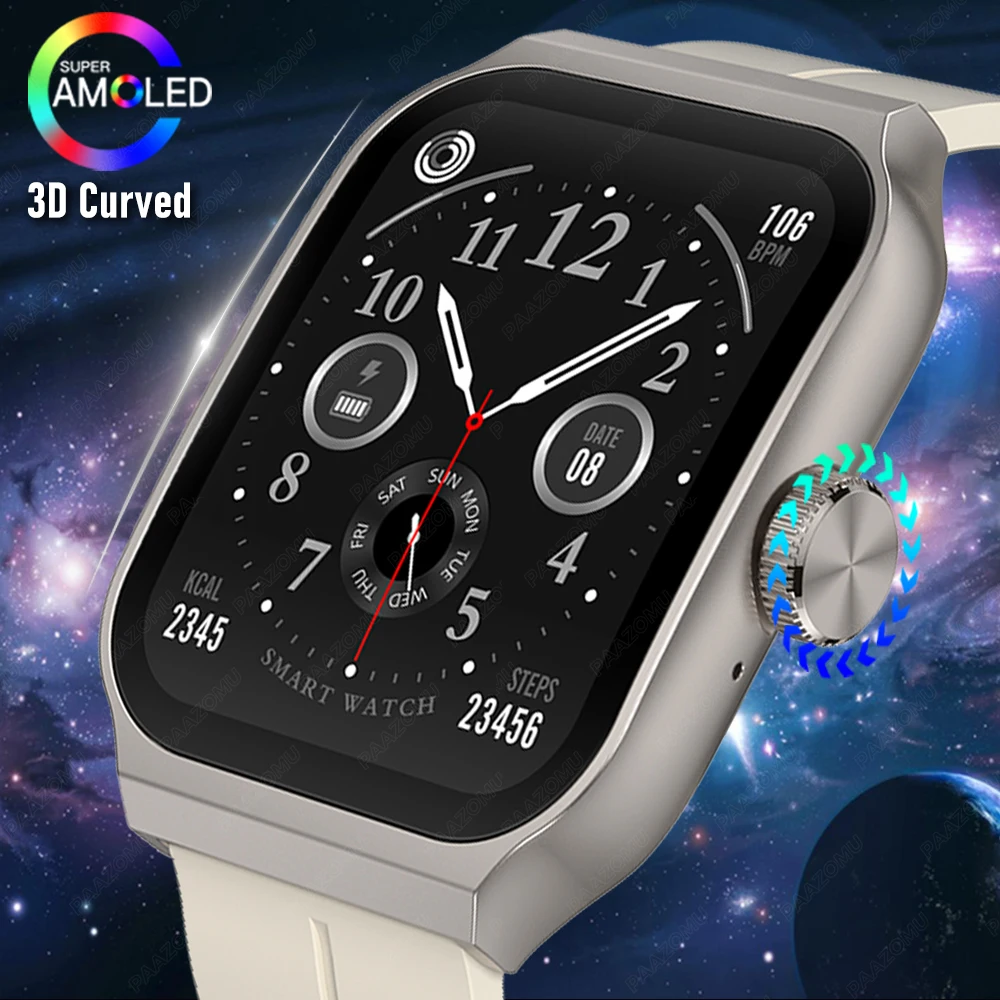New AMOLED Smart Watch 1.96inch 3D Flexible Curved Screen Bluetooth Call  Heart Rate NFC Waterproof Smartwatch For Android IOS