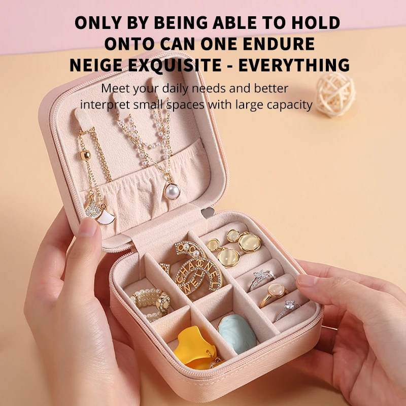 Compact Jewelry Organizer - Portable PU Leather Case for Rings, Necklaces, and Earrings
