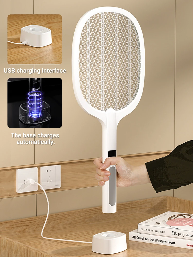 Electric Fly Swatter Handheld Fly Killer and Mosquito Trap Lamp Safe Rechargeable for Home Office Backyard Patio Camping