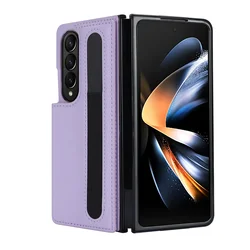 Luxurious PU Leather Wallet Phone Case with Pen Slot, Card Holder, and Shockproof Stand for Galaxy Z Fold 7 (Purple)