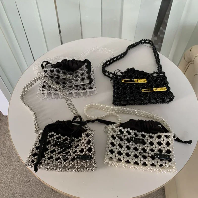 

New Customized Fashion Beaded Handbags for Women 2024 Leisure Elegant Handmade DIY Woven Inner Bag Women's Shoulder Bags