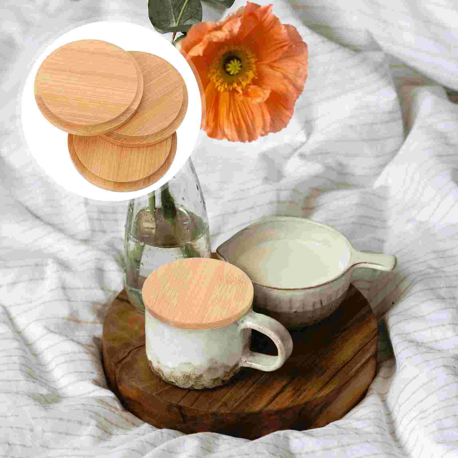 Bamboo Cup Lids Cup Lids Bamboo Mug Covers Wooden Accessories Kitchen Cookware Parts Practical Components 3 Pcs