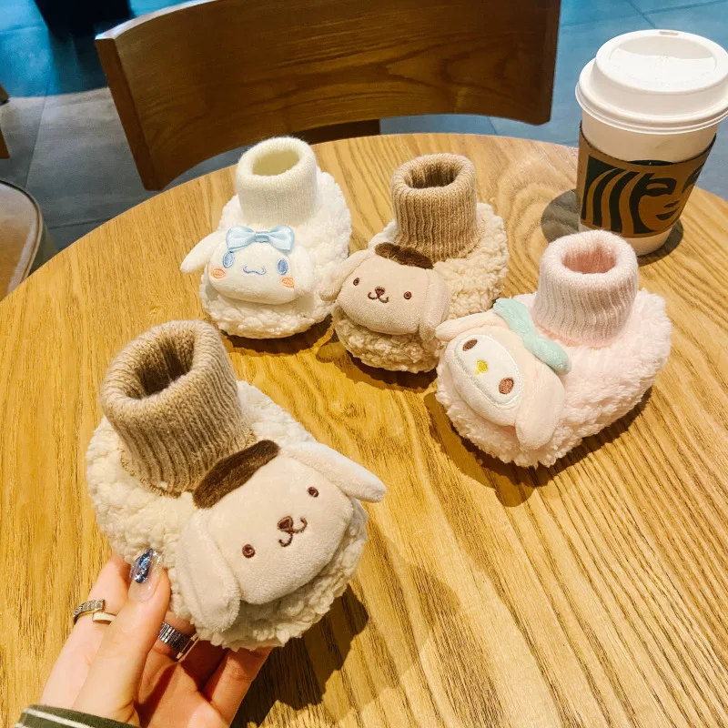 

Kawaii Sanriod Cinnamoroll My Melody детская обувь и носки, бархатная теплая мягкая обувь на подошве для мальчиков и девочек от 1 года