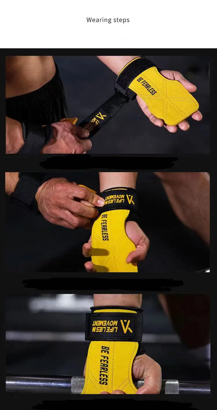 1 Pair Cowhide Gym Gloves Grips Anti-Skid Weight Lifting Grip Pads Deadlifts Workout Fitness Pull ups Bracer Protection
