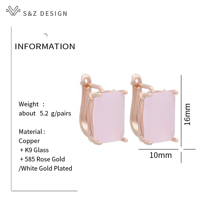 S&Z DESIGN New Fashion Elegant Pink Rectangle Crystal Dangle Earrings For Women Girl Wedding Party Jewelry Eardrop Fine Gift
