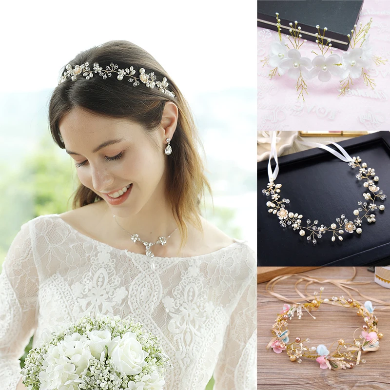 

Headbands Bride Wedding Hair Accessories Pearl Rhinestone Bridal Headpieces For Women Silver Color Tiara Hairband Hair Jewelry