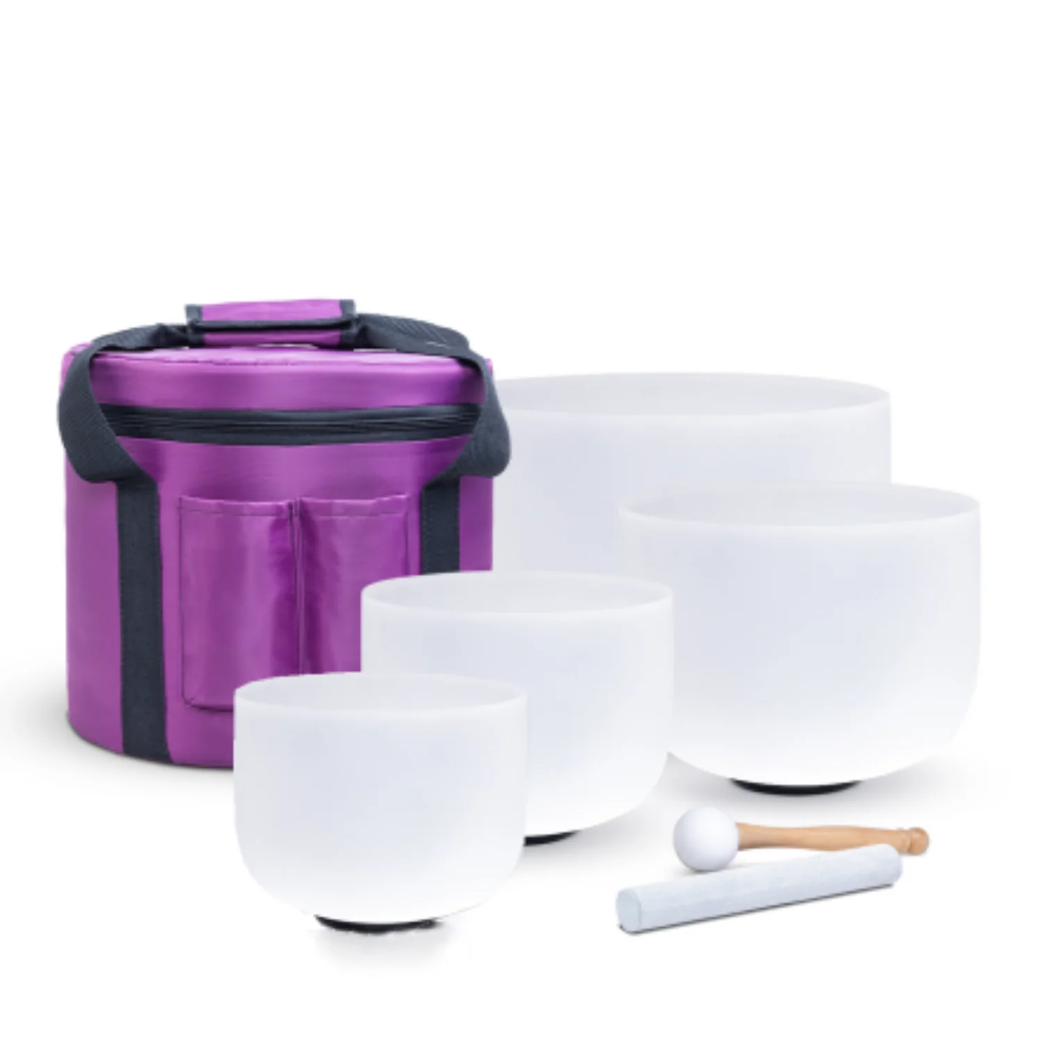 

KVKA 432hz/440hz 6"B 8"G 10"E 12"C Frosted Quartz Crystal Singing Bowl Chakra Set 4 pcs with free 1pc Purple Liner bag