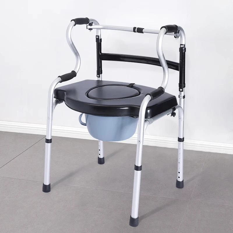 Aluminum Alloy Elderly Shower Chair Commode Chairs, Foldable Walker, Pushcart, Senior Mobility Aid, Rehabilitation Walking Frame