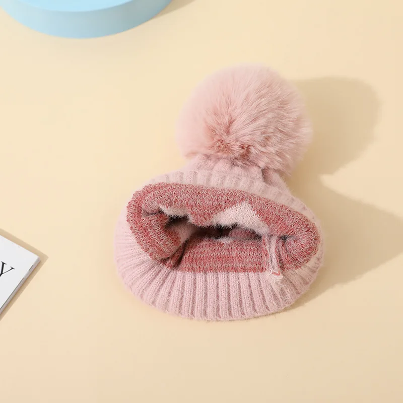 Autumn Winter Baby Girl Hat with Pompom Heart Pattern Kids Beanie Caps Warm Knitted Infant Toddler Bonnet Hats Baby Accessories
