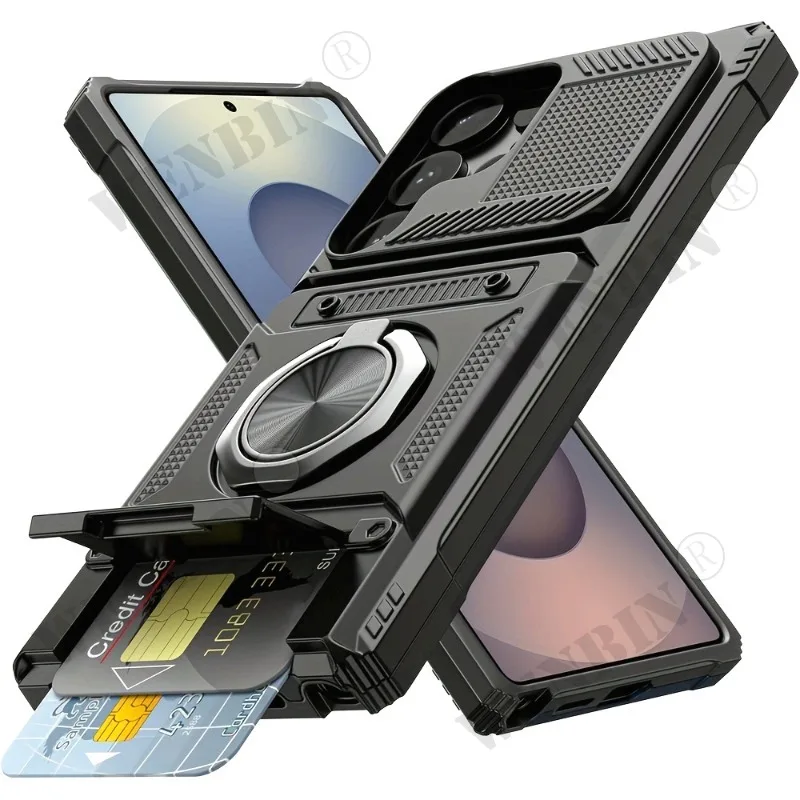 Hülle für Samsung S26 Ultra S25 S24 S23 Ultra A57 A37 A17 mit Magnetischem Drehbarem Ringständer, Robuster Fallschutz und Brieftaschenfunktion