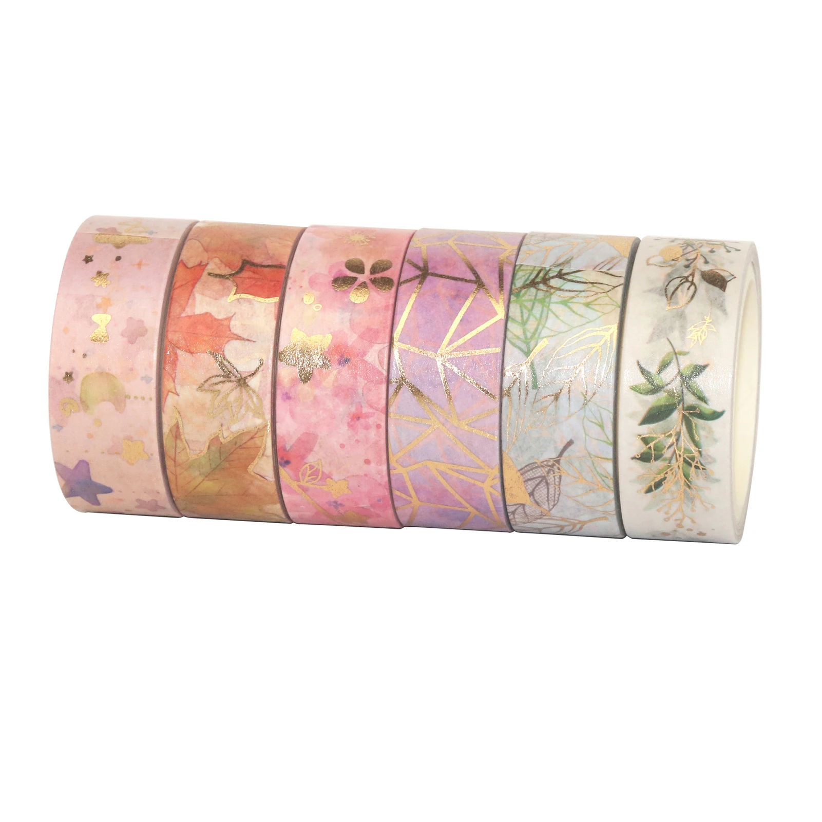【New】6 Rolls Washi Tape Set Floral Gold Foil Washi Masking Tape 15mm Wide Plant Leaves Flower Decorative Adhesive Tape Sticker