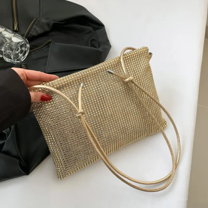 Shiny Rhinestone Bag Casual Shoulder Crossbody Women Underarm Bag Versatile Small Square Fashion Lady Handheld Evening