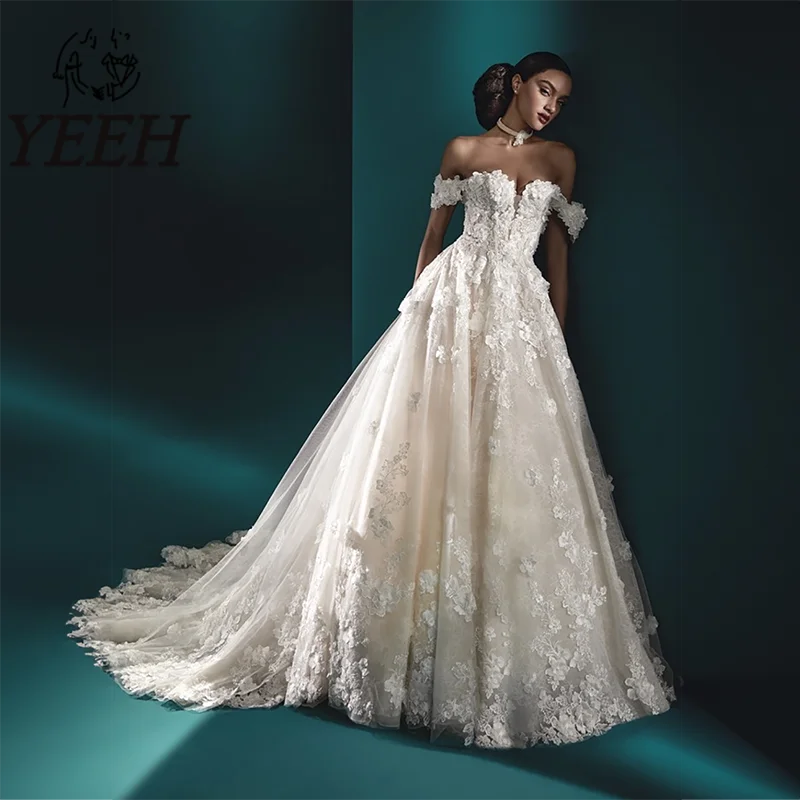 

Женское свадебное платье с открытыми плечами YEEH, элегантное бальное платье со шлейфом для невесты