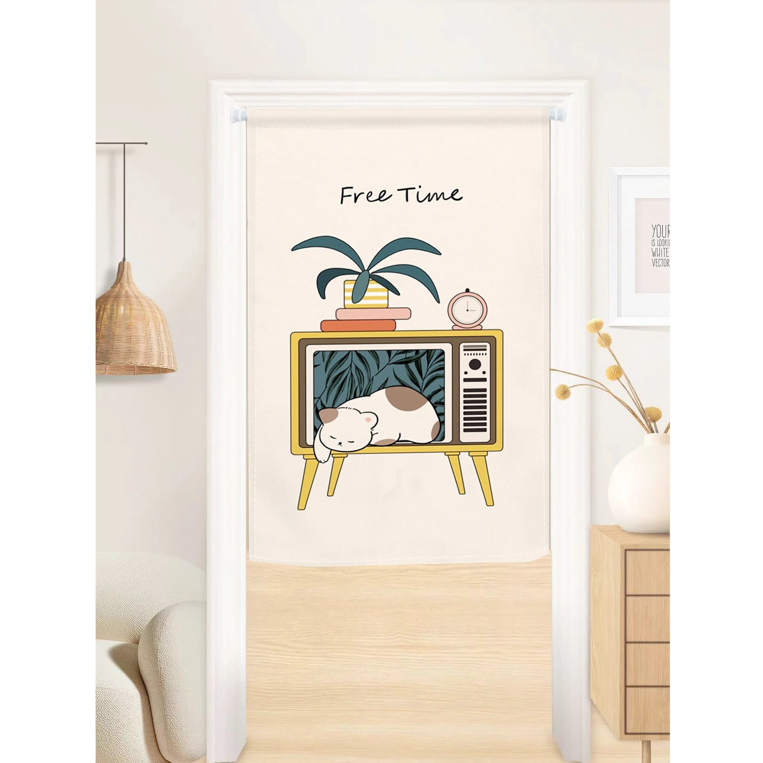 Japanese Cartoon Cat Door Curtain Noren Kitchen Living Room Partition Bookcase Shoe Cabinet Dust Cover Curtain Hanging Opaque 3