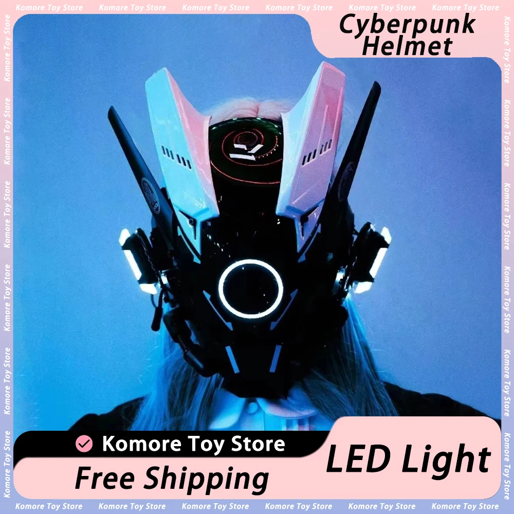 Casco Cyberpunk Shinobi Mask Robot Samurai Mask Con Led Light Cosplay Techwear Cyber Punk Hi-Tech Helmet Armor Giocattoli Futuristici