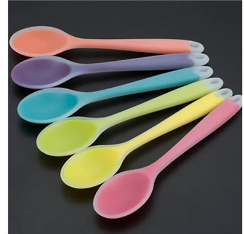 Silicone Serving Spoons Heat Resistant Non-Stick Kitchen Utensils 8 inches 1pc Semi-transparent Colorful with Hanging Hole