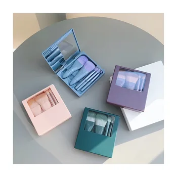 Kit di 5 Pennelli per Trucco Portatile e Multifunzionale con Specchio, Pennello per Ombretto, Cipria e Fondotinta, Strumento di Bellezza Quotidiana per Donne
