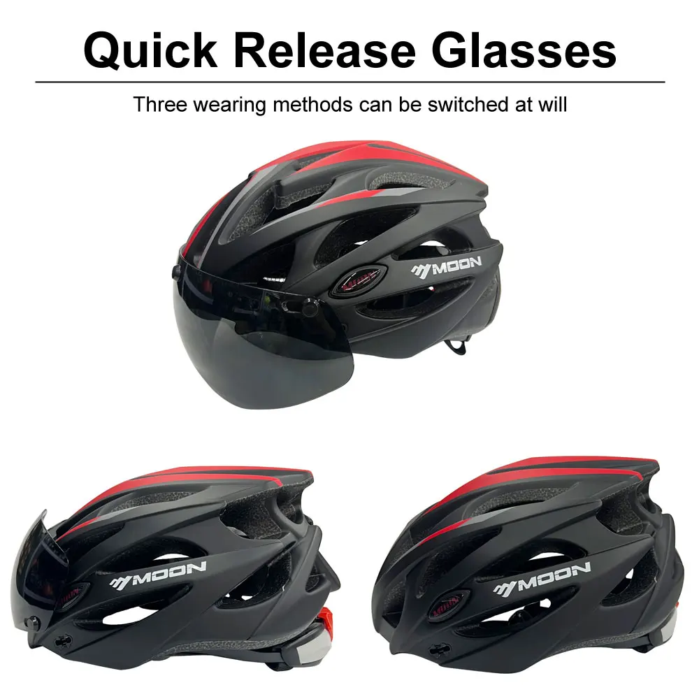 Cycling Helmet Moon Ultralight Cycling Safety Helmet Outdoor Motorcycle Bicycle Helmet Removable Visor Glasses MTB Mountain Road Bike
