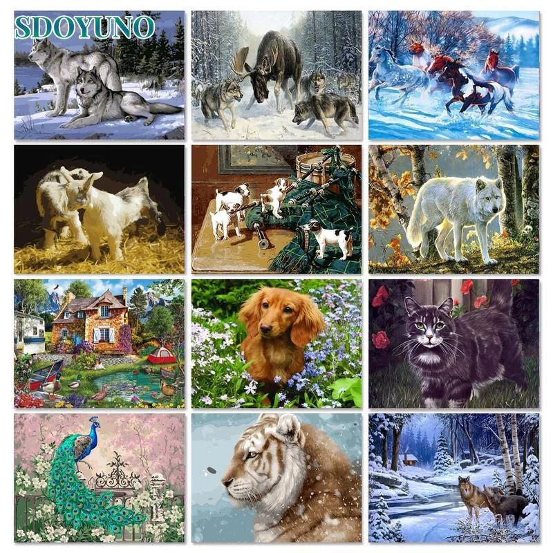 Canvases Paint Animal Numbers Acrylic Diy Pictures Canvas Diy