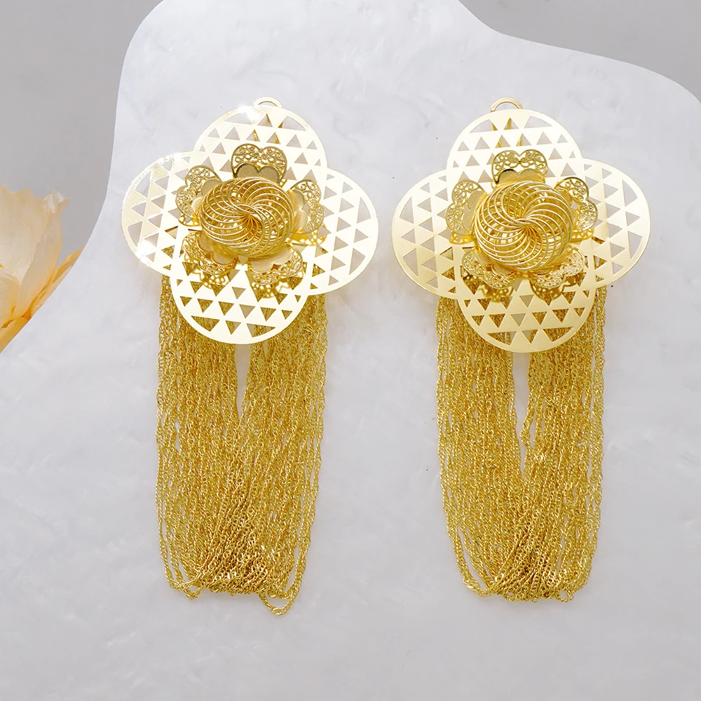 Nigerian Bridal Wedding Earrings Long Big Tassels African Dubai Gold Color Drop Earring Party Indian Ethiopian Jewelry Gift
