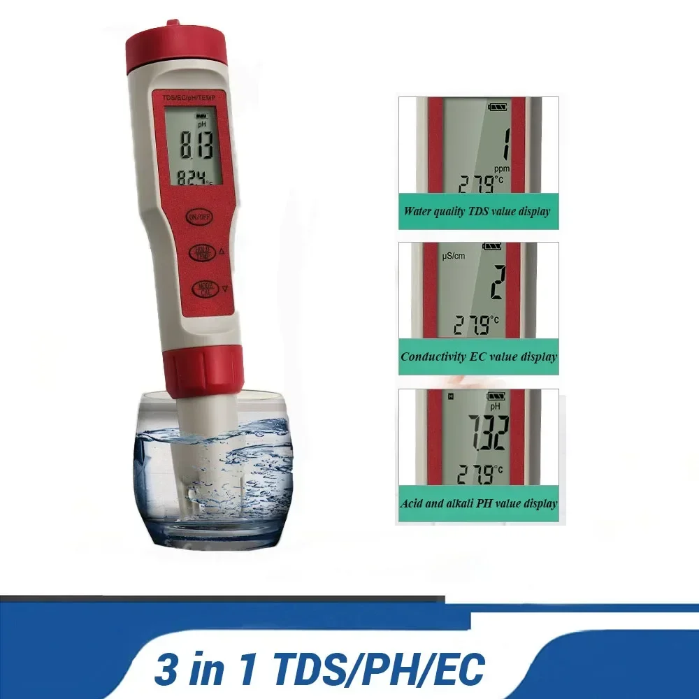 

3 In 1 Digital Water Quality Monitor PH/TDS/EC Conductivity Pen PH tester For Drinking Water Aquariums Water Quality Tester