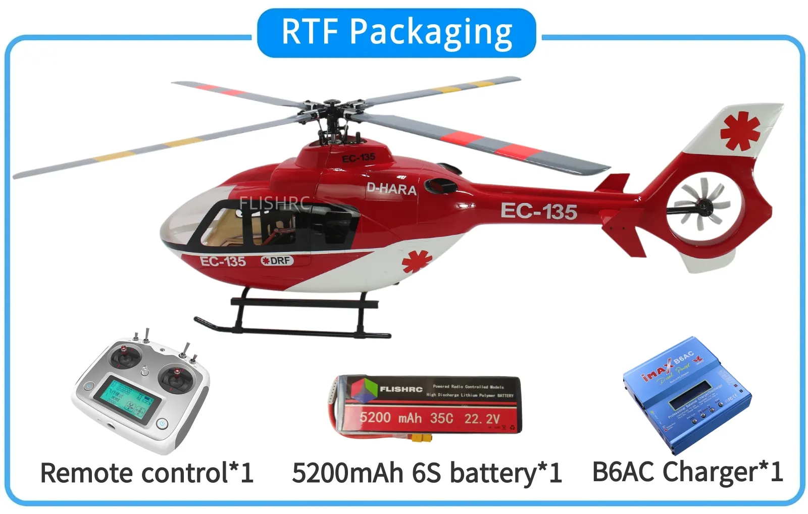 FLISHRC Roban EC135 500 Size Scale Helicopter Four Rotor Blades 6CH GPS
