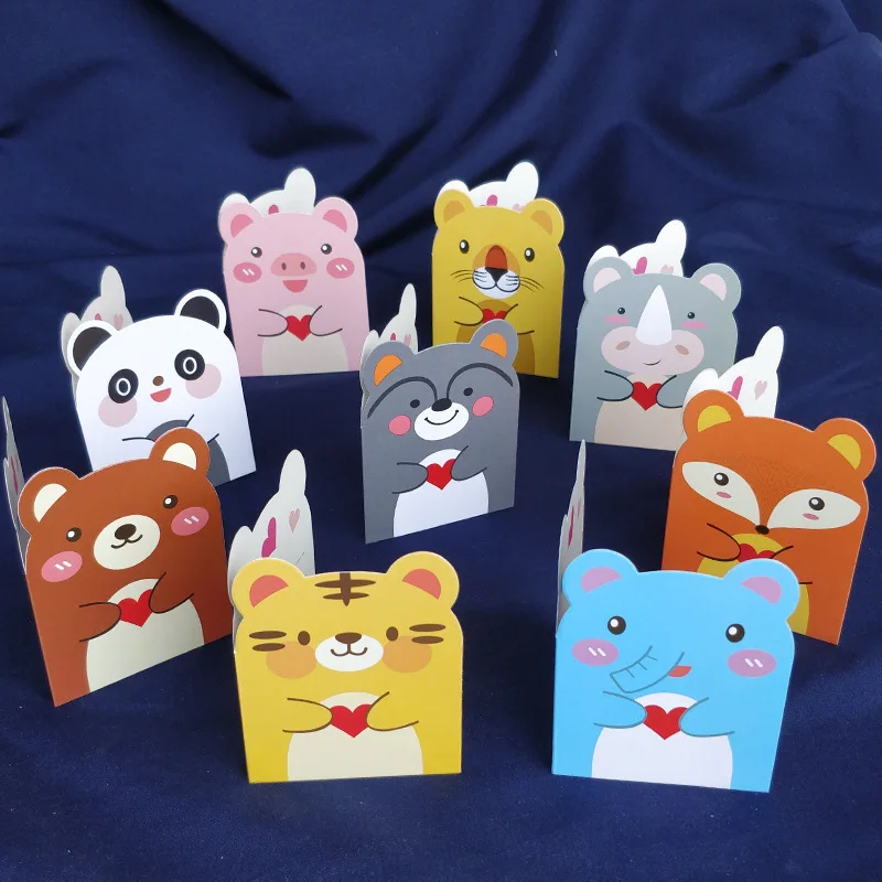 漫画の動物の形をしたグリーティングカード,50個,子供の誕生日パーティーの招待状,手作りのグリーティングカード