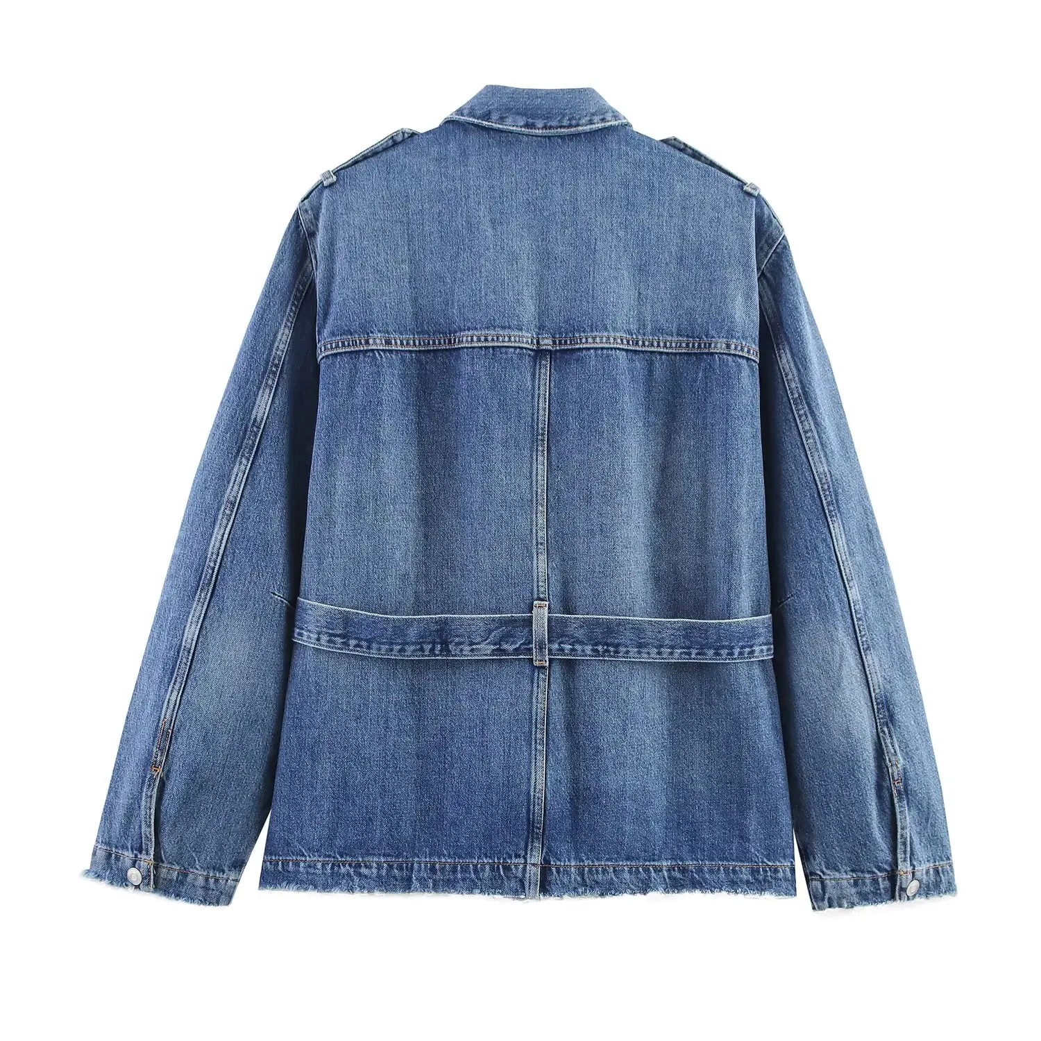 Women's Denim Jacket With Belt Tunrn-Down Collar Ziper Decoration Spring Autumn New Casual Woman Coat Female Jackets Streetwear