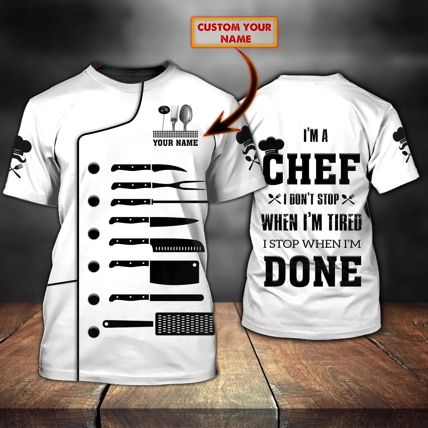 Kitchen Chef Shirt Sommer Herren T-Shirt Personalisierter Name Chef 3D gedruckt Unisex T-Shirt Geschenk für Chef Casual Cooles T-Shirt DT55 – Detail 9