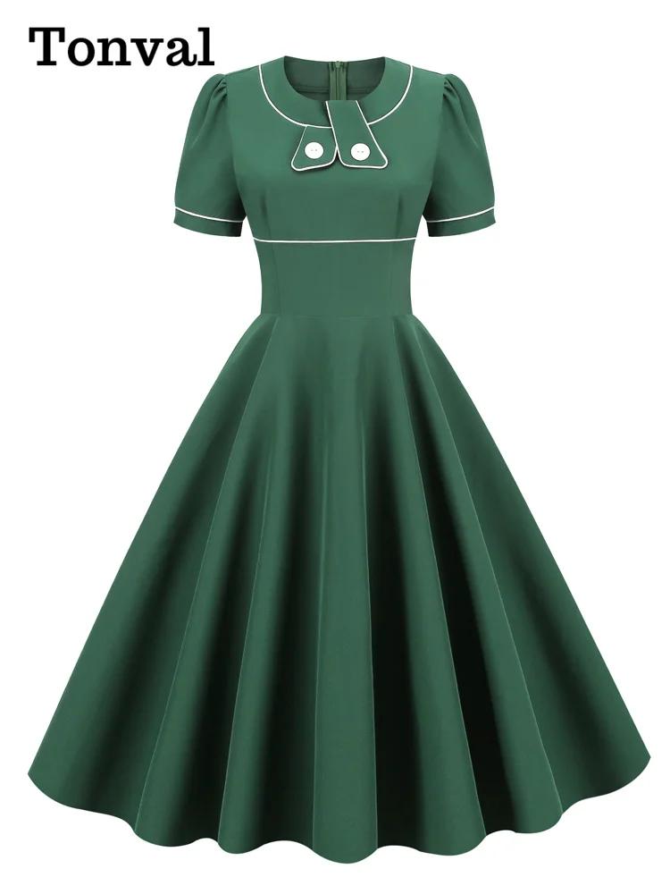 

Женское платье с бантом на шее Tonval, длинное винтажное зеленое платье с высокой талией и коротким рукавом, летнее платье-качели, 2023