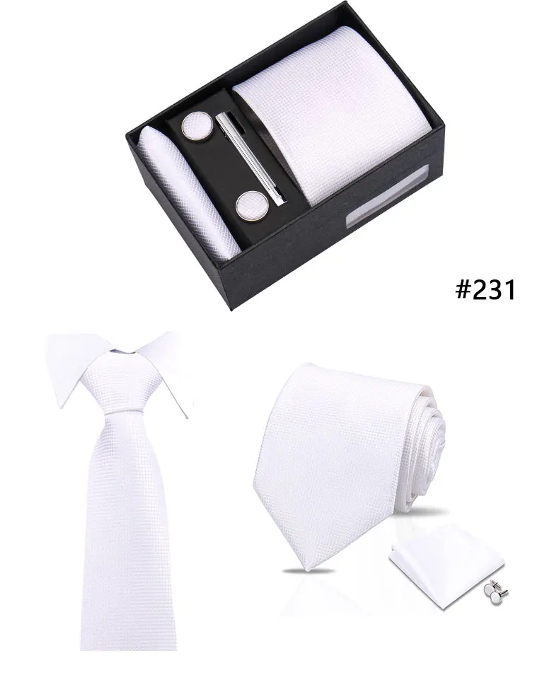 Top Quality Tie Set Gift Box Necktie Pocket Squares Cufflinks Tie-Clip Set With Black Box Men Birthday Gift Gravatas Accessories