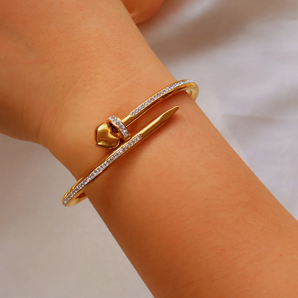 

Bangles stainless steel crystal gold color for women fashion jewelry love heart bangle