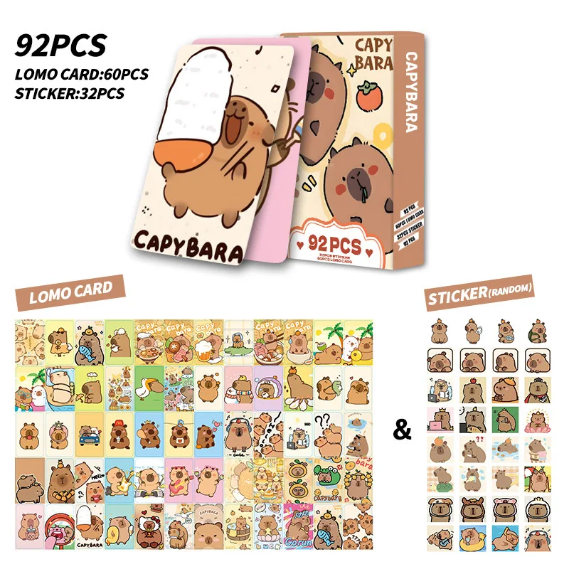 Photo Cards 92pcs Kawaii Animal Capybara Double Sided Printing Cartoon Lomo HD Photocard for Kids Gift