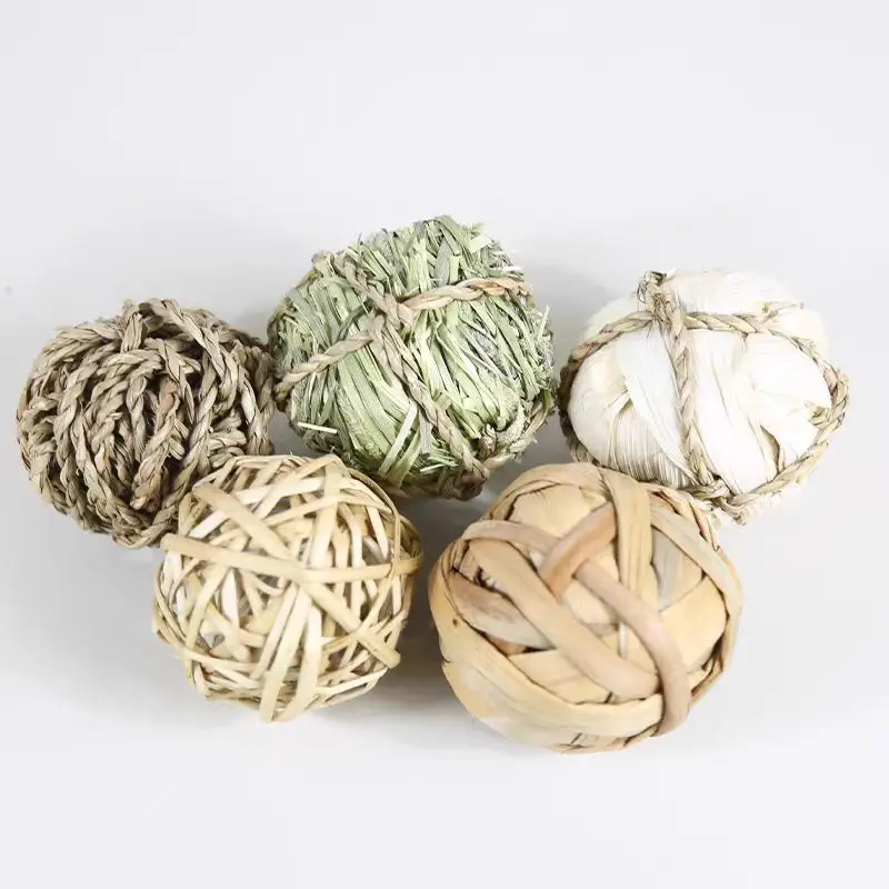 Balles à mâcher tressées en herbe naturelle pour petits animaux_voghion.com
